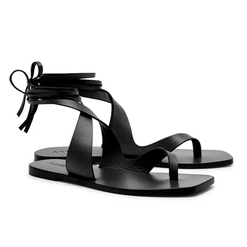 NWOT A EMERY Margaux Lace-Up Leather Flat Strappy Sandals Black Women's EU 35